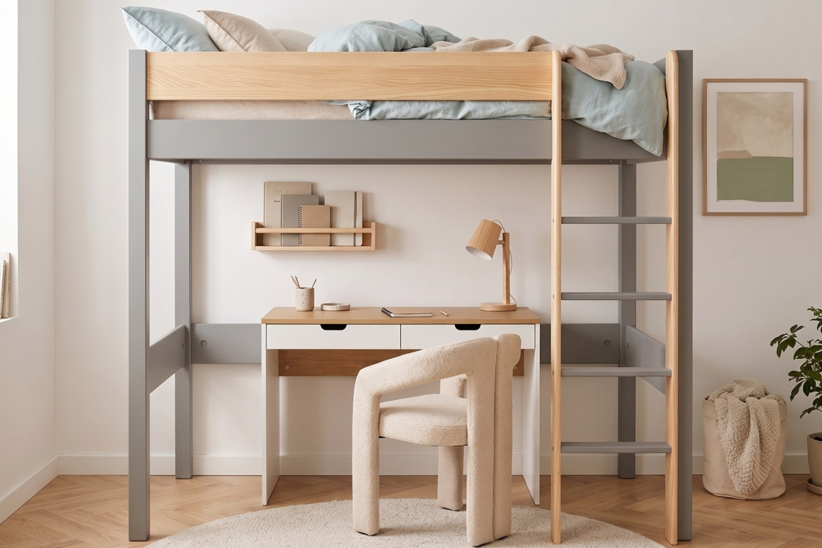 Nina 90 x 190 loft bed | Solid pine & made in France