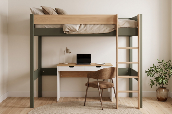 Cama alta Nina 90x190 | Pino macizo y fabricación francesa