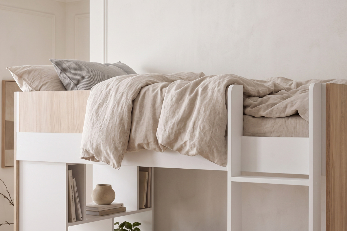 Lit mezzanine blanc et bois avec bureau 90x190 | 100% français