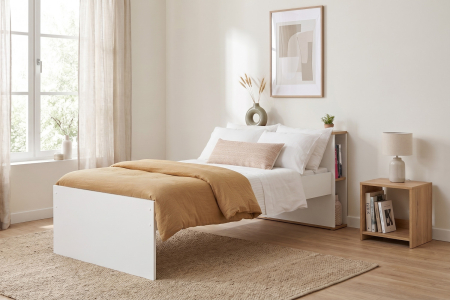 Sofia Twin Bed with Headboard, 90x200 | Made in France