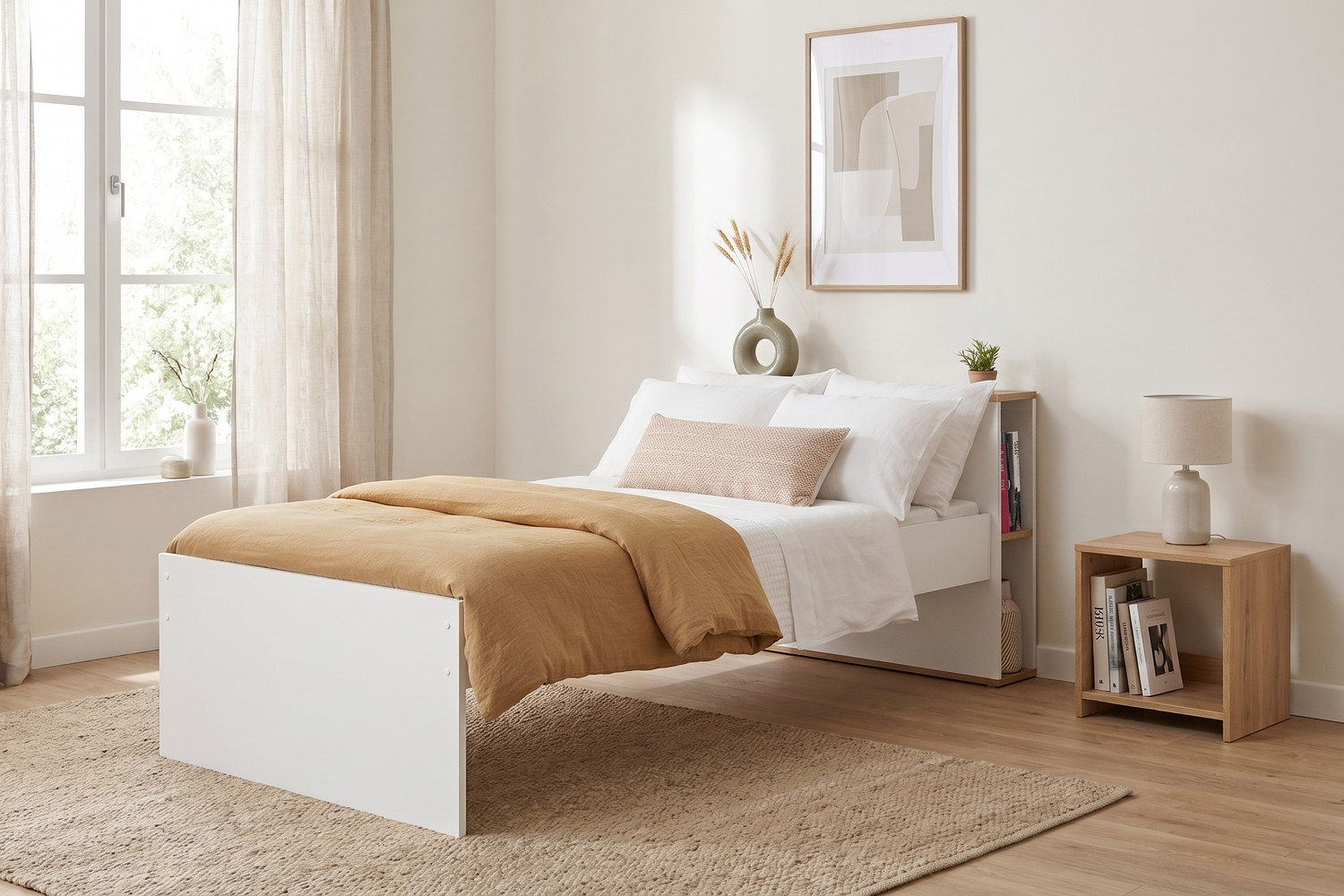 Sofia Twin Bed with Headboard, 90x200 | Made in France