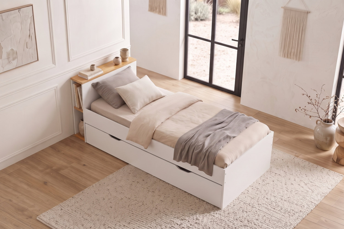 Letto estraibile Sofia con testiera contenitore | Maison Aveni