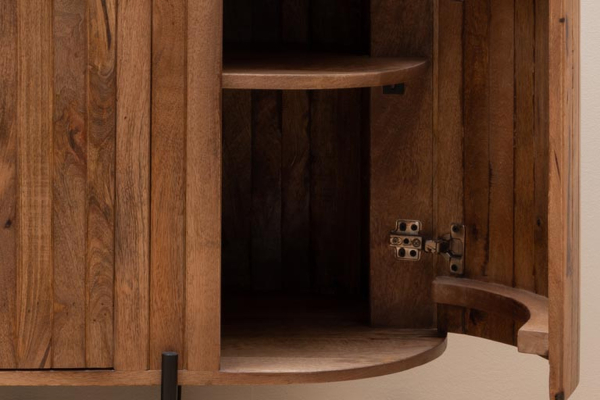 Sideboard Elwinor mit 4 Türen aus massivem Mangoholz und Eisen, 170 cm