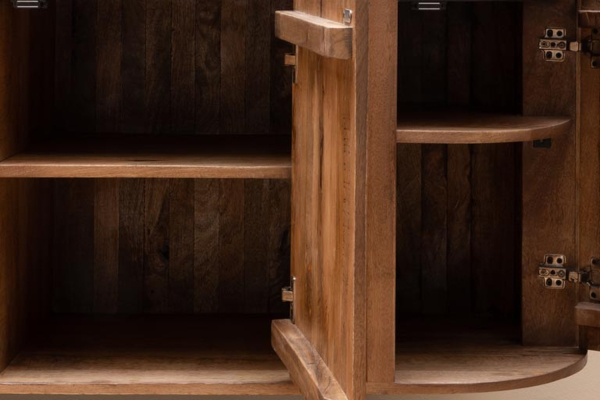 Sideboard Elwinor mit 4 Türen aus massivem Mangoholz und Eisen, 170 cm