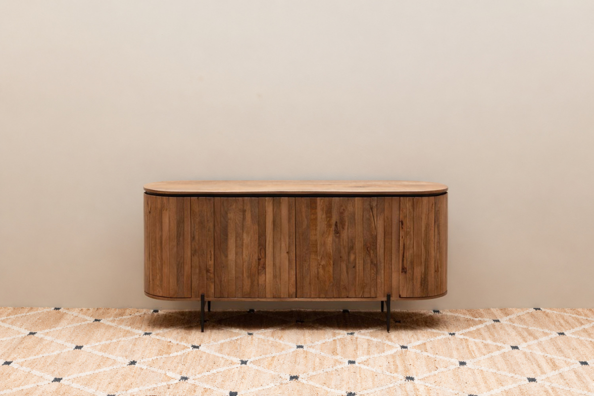 Elwinor 170 cm 4-door solid mango wood and iron sideboard
