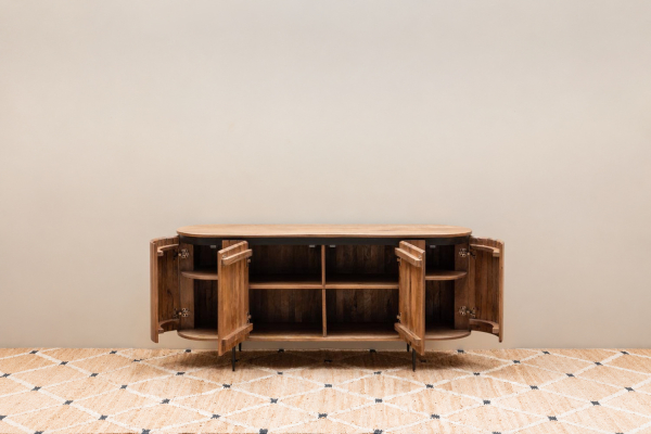 Credenza Elwinor a 4 ante in legno massello di mango e ferro 170 cm