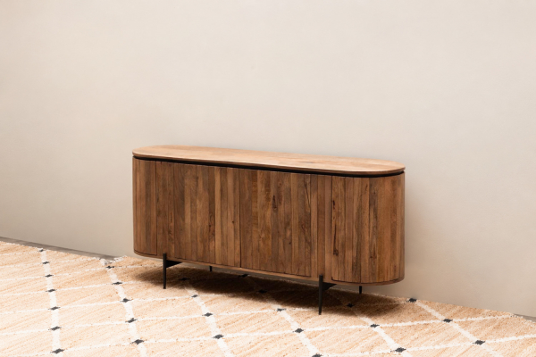 Dressoir Elwinor met 4 deuren van massief mangohout en ijzer 170 cm