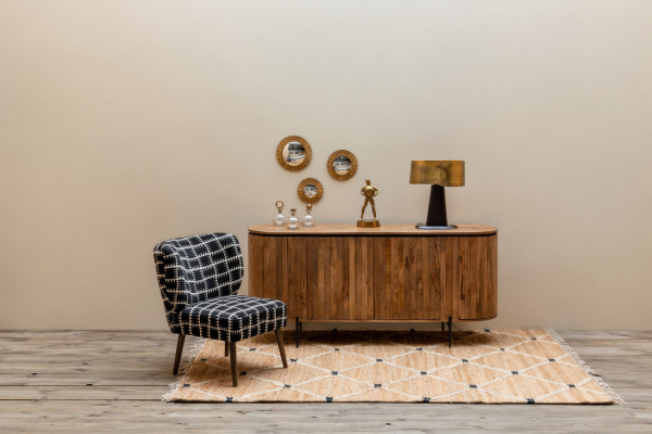 Sideboard Elwinor mit 4 Türen aus massivem Mangoholz und Eisen, 170 cm