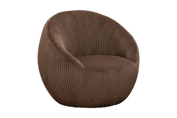 Sillón redondeado Olyra tapizado en tela de 80 cm, marrón o crema