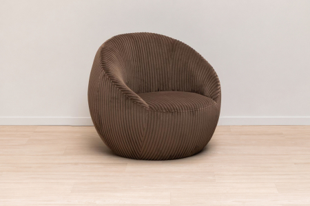 Sillón redondeado Olyra tapizado en tela de 80 cm, marrón o crema