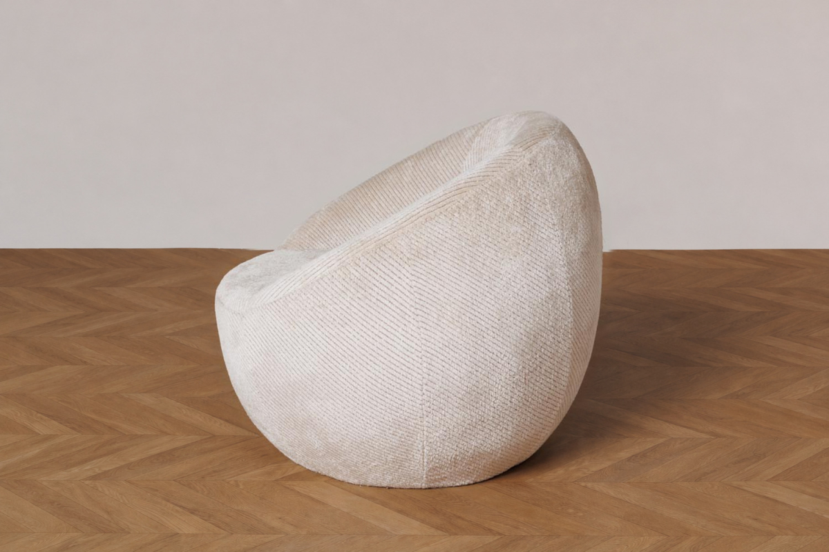 Poltrona arrotondata Olyra in tessuto 80 cm, Marrone o Crema