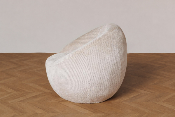 Poltrona arrotondata Olyra in tessuto 80 cm, Marrone o Crema