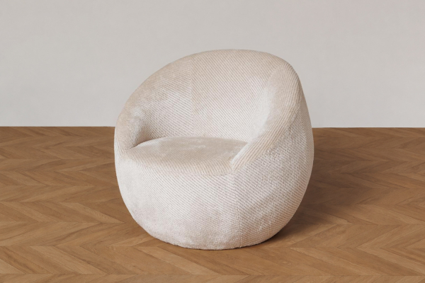 Olyra 80 cm rounded fabric armchair, Brown or Cream