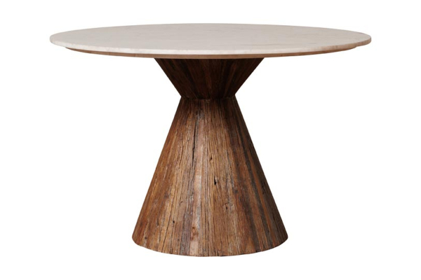 Sérae round marble and recycled wood dining table, 120 cm
