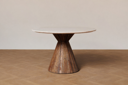 Mesa de comedor redonda Sérae de mármol y madera reciclada de 120 cm