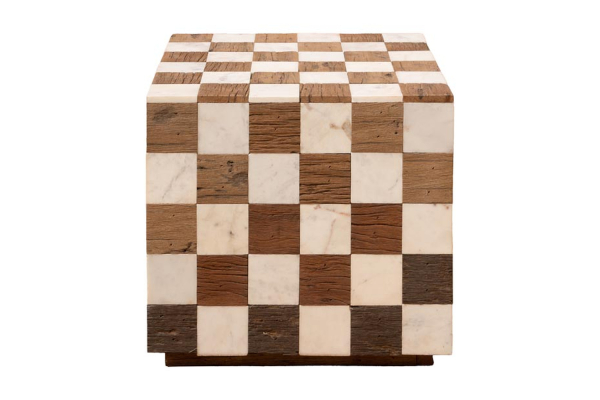 Mesa auxiliar de damero Céora de mármol blanco y madera de 45 cm