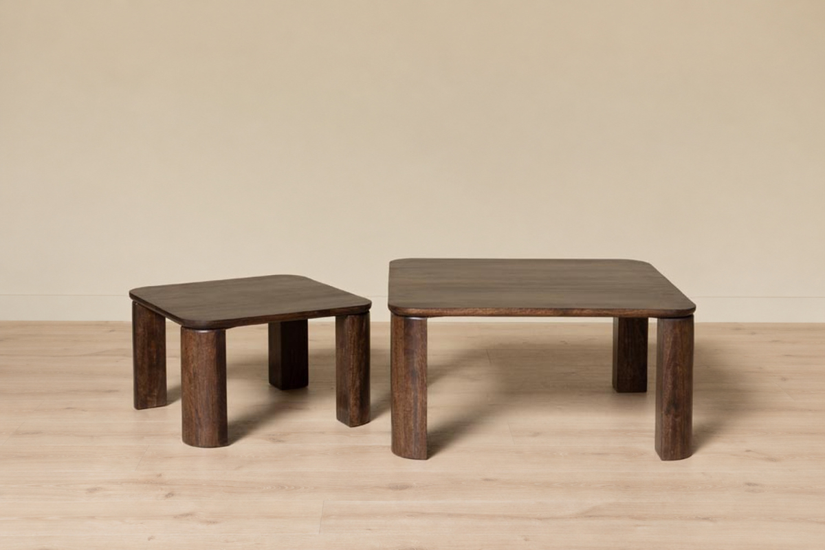 2 Couchtische Kaelis aus massivem Mangoholz, 85 cm