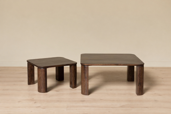 2 mesas de centro Kaelis de madera maciza de mango de 85 cm