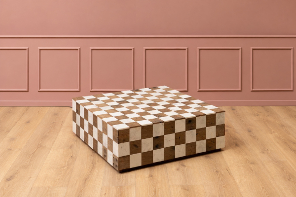 Mesa de centro de damero Céora de mármol blanco y madera de 100 cm