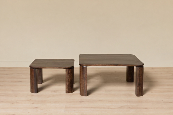 2 Couchtische Kaelis aus massivem Mangoholz, 85 cm