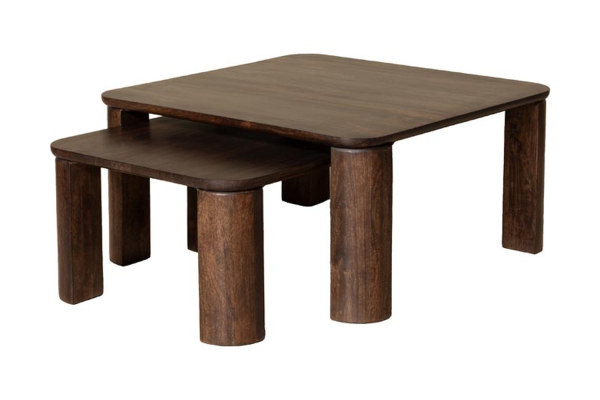 Kaelis set of 2 solid mango wood coffee tables, 85 cm