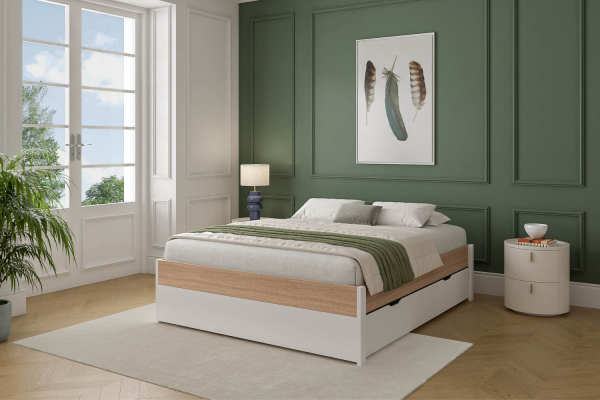 Lit en bois Sato blanc 140x200 & 160x200 | Fabriqué en France