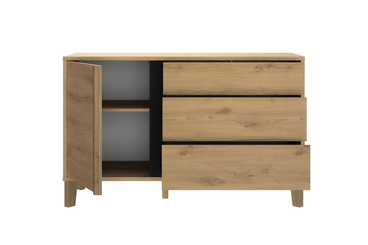 Commode 3 tiroirs 1 porte en bois Iria