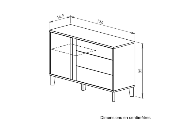 Commode 3 tiroirs 1 porte en bois Iria