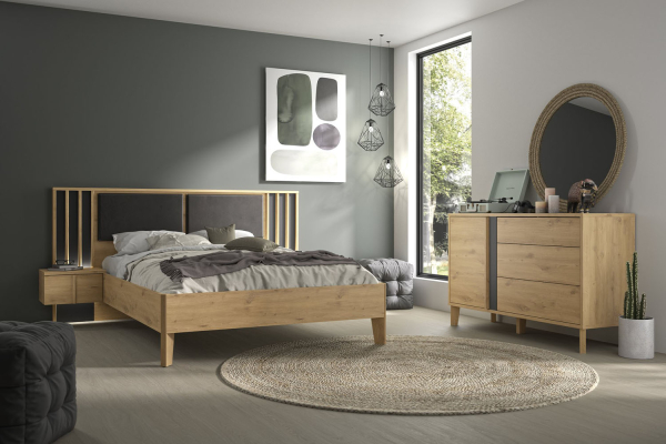 Commode 3 tiroirs 1 porte en bois Iria