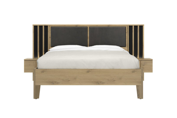 Lit en bois avec tête de lit et tables de chevets Iria