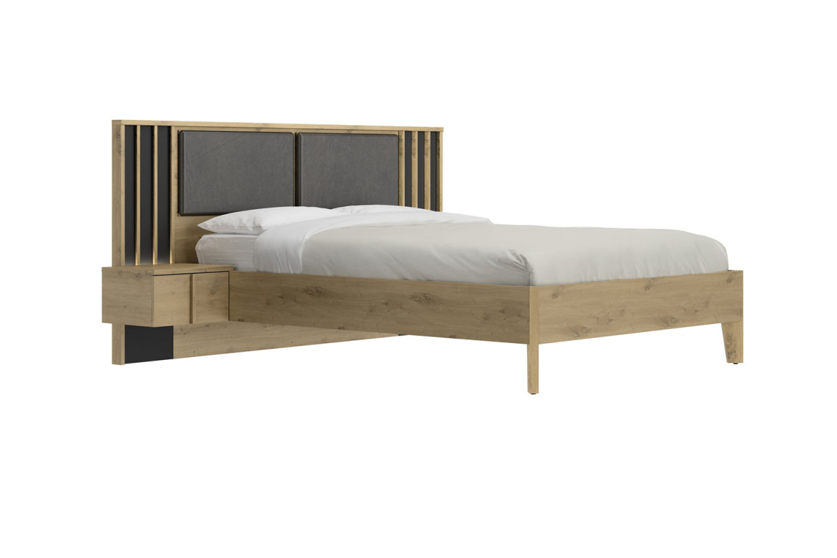 Lit en bois avec tête de lit et tables de chevets Iria