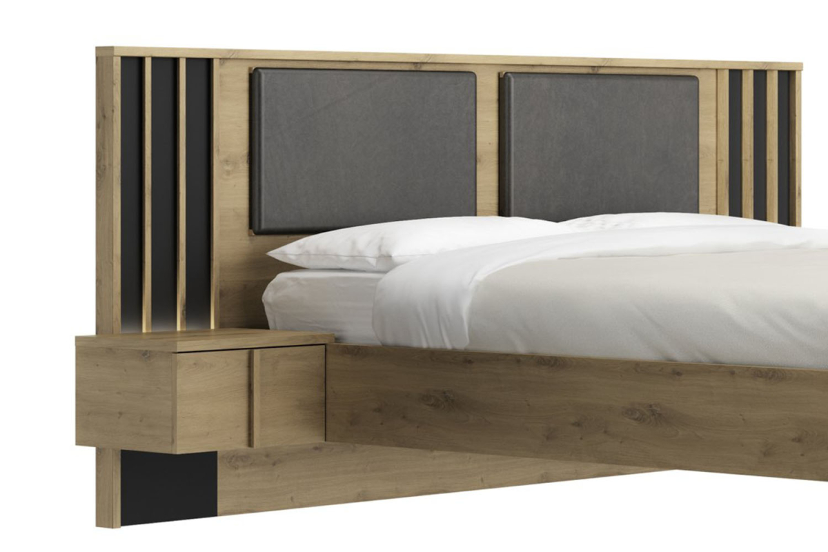 Lit en bois avec tête de lit et tables de chevets Iria