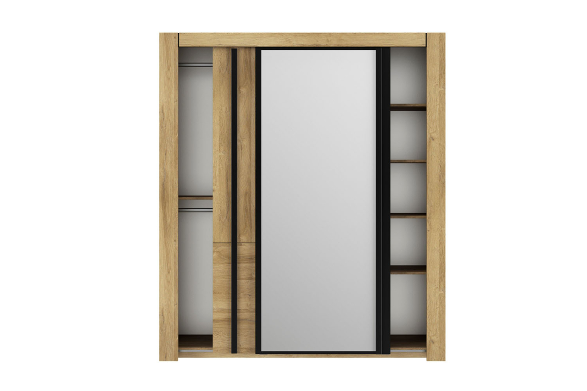 Armoire 2 portes coulissantes en bois avec miroir Elias