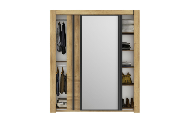 Armoire 2 portes coulissantes en bois avec miroir Elias