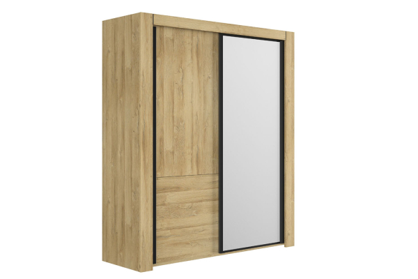 Armoire 2 portes coulissantes en bois avec miroir Elias