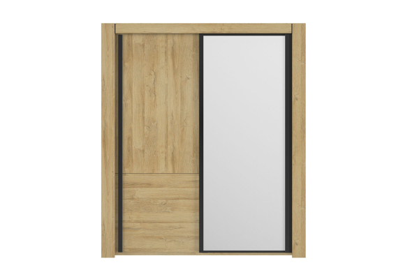 Armoire 2 portes coulissantes en bois avec miroir Elias