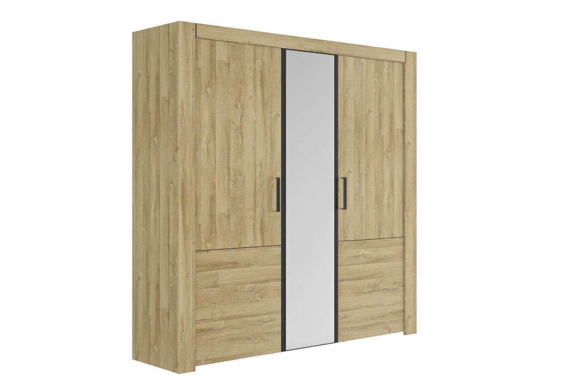 Armoire 3 portes en bois avec miroir Elias