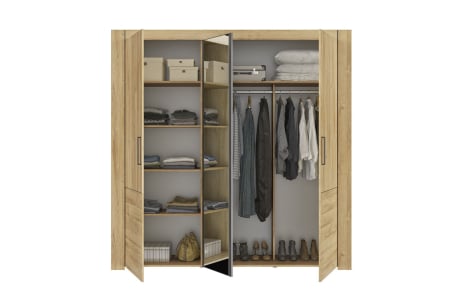 Elias 3-door wood wardrobe with mirror