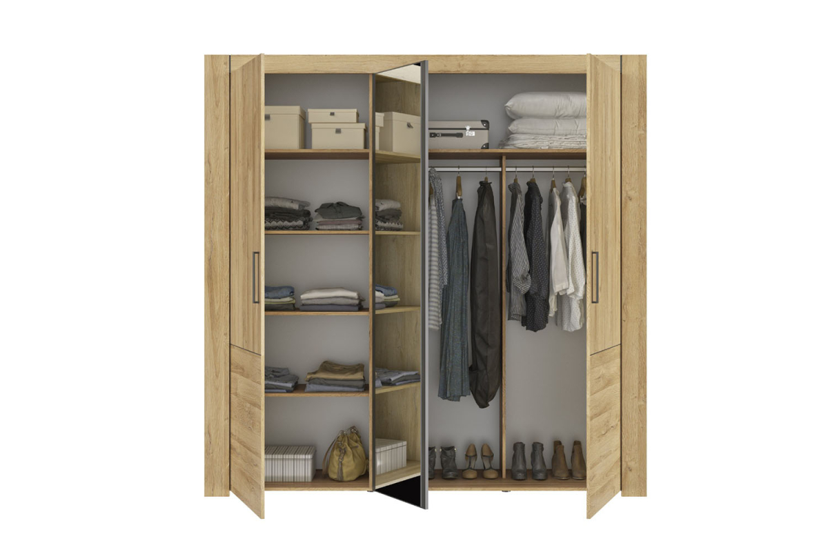 Armoire 3 portes en bois avec miroir Elias