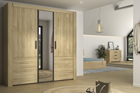Armoire 3 portes en bois avec miroir Elias